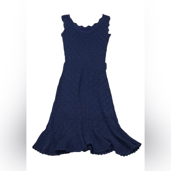 LILLY PULITZER Villa Navy Blue Knit Sleeveless Sweater Dress Flounce Hem XS - Picture 3 of 8